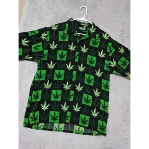 Silver Point Shirt Mens Large Marijuana Leaf Weed Short Sleeve Camp Hawaiian L